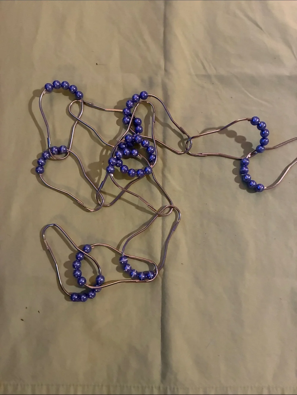 Purple Beaded Shower Curtain Hooks. Sliver Metal Set of 12.